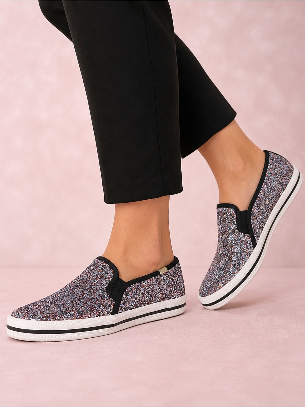 KEDS x KATE SPADE Double Decker Multicolor Glitter Slip On Sneakers Size 9 Women - Picture 2 of 15
